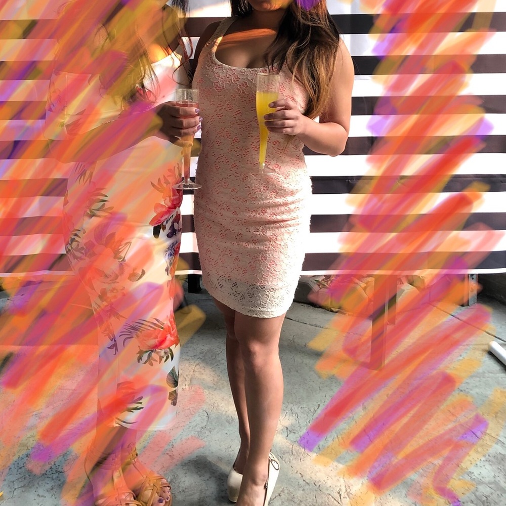 Pink backless dress with lace overlay